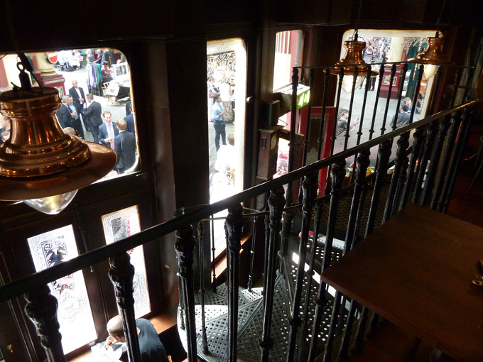 inside The Lamb Tavern looking out onto Leadenhall Market